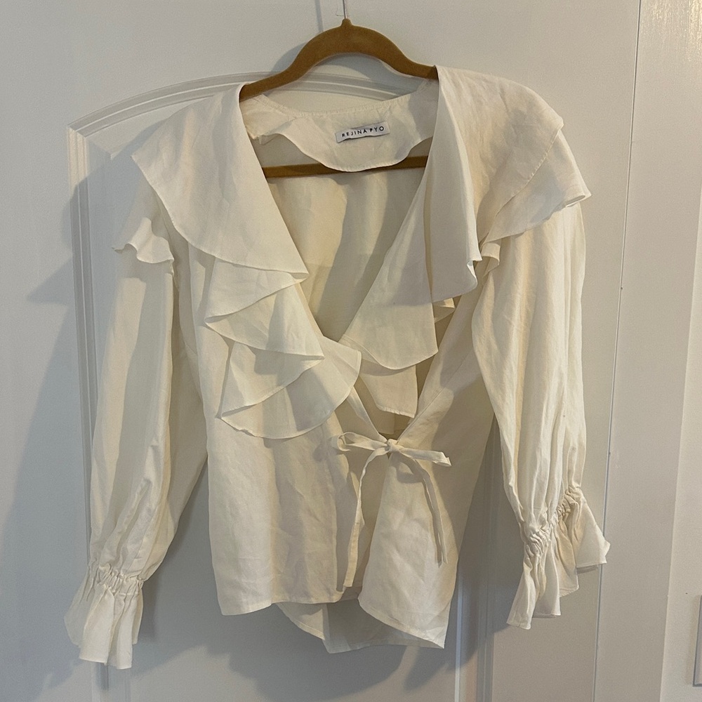 Rejina Pyo Cream Ruffle Blouse with Tie Detail